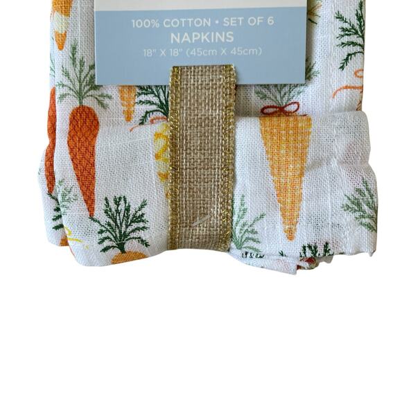 The FARMHOUSE by Rachel Ashwell Plaid Carrots Cloth Napkins Set Of 6 Easter New - Picture 7 of 10